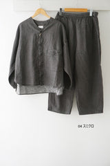 prit（プリット）リネンコットン交織平織ピグメント加工　ノーカラービッグシャツ