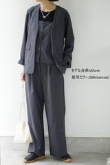 me.（ミードット）sheer satin ノーカラージャケット