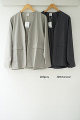 me.（ミードット）sheer satin ノーカラージャケット