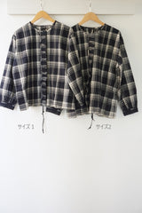 maison de soil(メゾンドソイル)　HANDWOVEN HEAVY COTTON UNIQUE GINGHAM CHECK FRILL&PINTUCKS SHIRTS WITH LACE