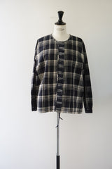 maison de soil(メゾンドソイル)　HANDWOVEN HEAVY COTTON UNIQUE GINGHAM CHECK FRILL&PINTUCKS SHIRTS WITH LACE