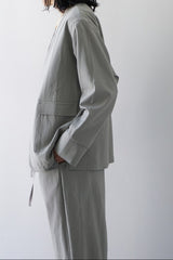 me.（ミードット）sheer satin ノーカラージャケット