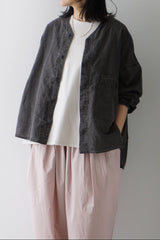 prit（プリット）リネンコットン交織平織ピグメント加工　ノーカラービッグシャツ