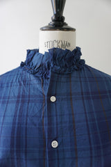 Yarmo(ヤーモ)　Ruffle Shirts Indigo Madras