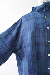 Yarmo(ヤーモ)　Ruffle Shirts Indigo Madras