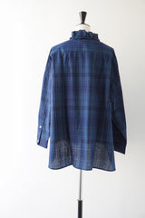 Yarmo(ヤーモ)　Ruffle Shirts Indigo Madras