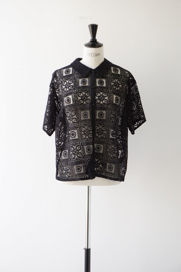 mizuiro-ind(ミズイロインド)tile lace shirt　black