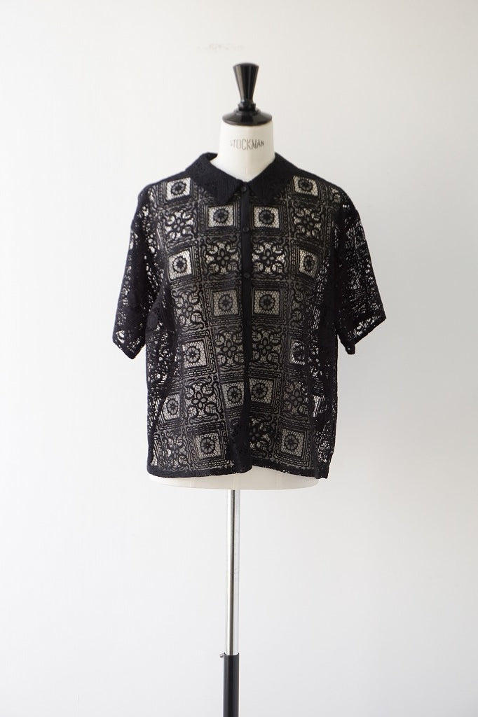 mizuiro-ind(ミズイロインド)tile lace shirt　black