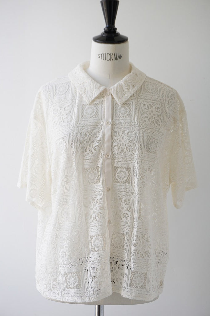 mizuiro-ind(ミズイロインド)tile lace shirt　ivory