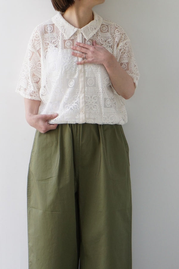 mizuiro-ind(ミズイロインド)tile lace shirt　ivory