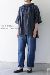 prit（プリット）30/1綿麻ローン　5分袖2wayギャザースモック