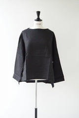 TRAVAIL MANUEL(トラバイユマニュアル) タイディリネンボートネックTブラウス　BLACK