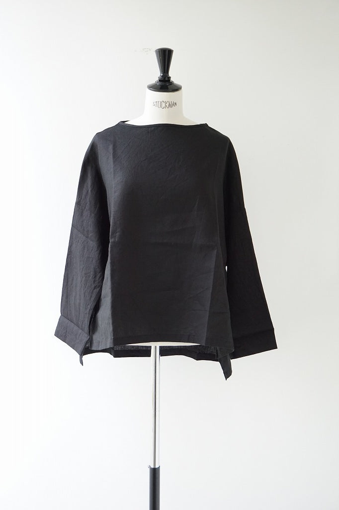 TRAVAIL MANUEL(トラバイユマニュアル) タイディリネンボートネックTブラウス　BLACK