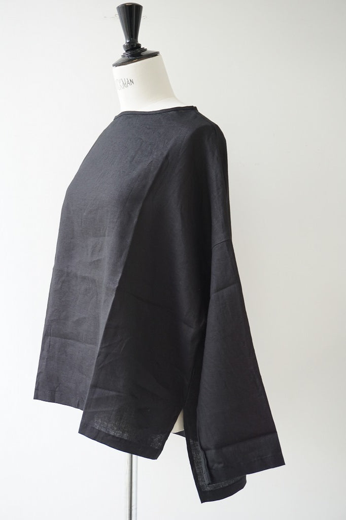 TRAVAIL MANUEL(トラバイユマニュアル) タイディリネンボートネックTブラウス　BLACK