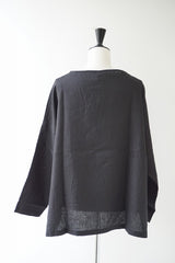 TRAVAIL MANUEL(トラバイユマニュアル) タイディリネンボートネックTブラウス　BLACK