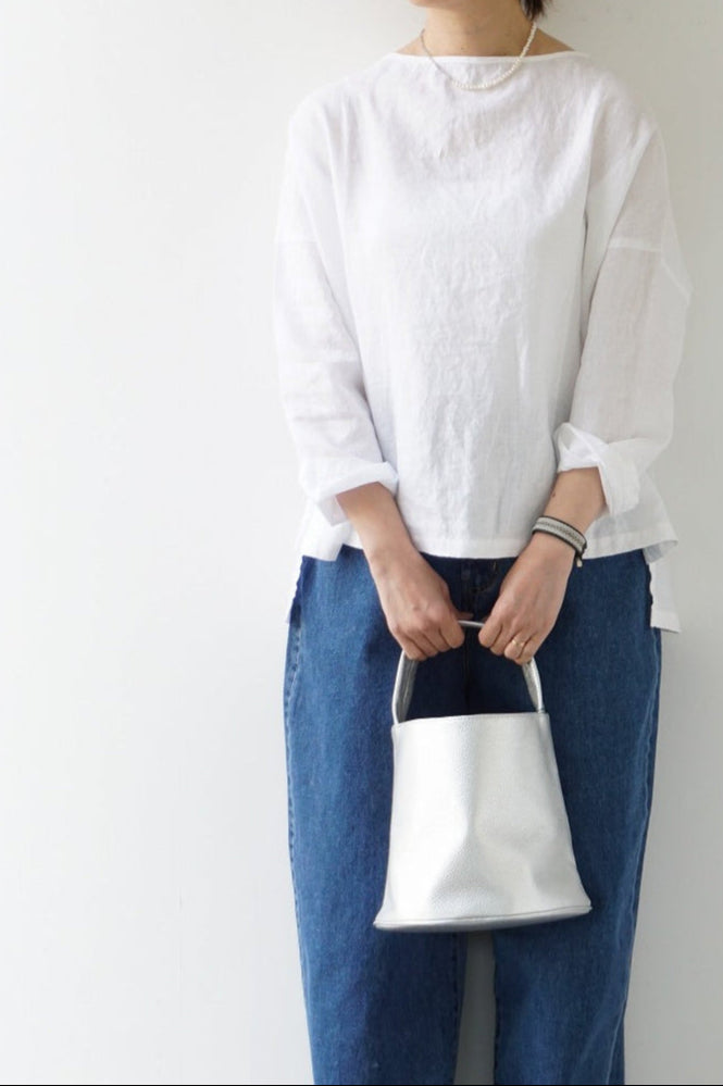 TRAVAIL MANUEL(トラバイユマニュアル) タイディリネンボートネックTブラウス　WHITE
