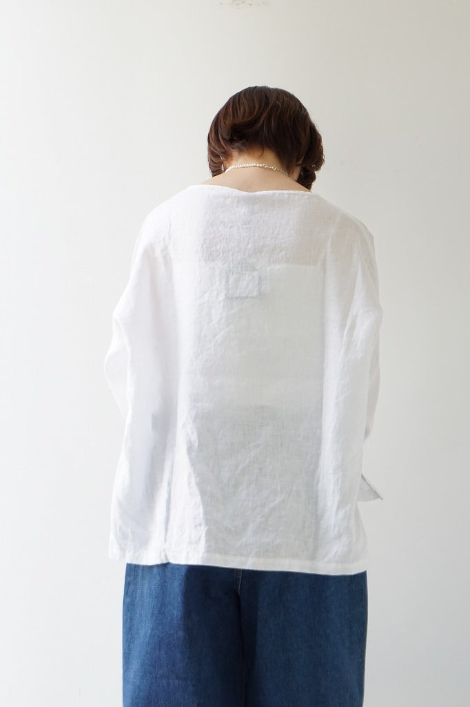 TRAVAIL MANUEL(トラバイユマニュアル) タイディリネンボートネックTブラウス　WHITE
