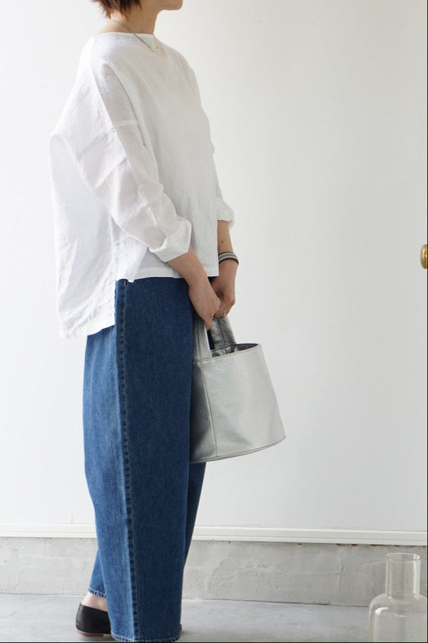 TRAVAIL MANUEL(トラバイユマニュアル) タイディリネンボートネックTブラウス　WHITE