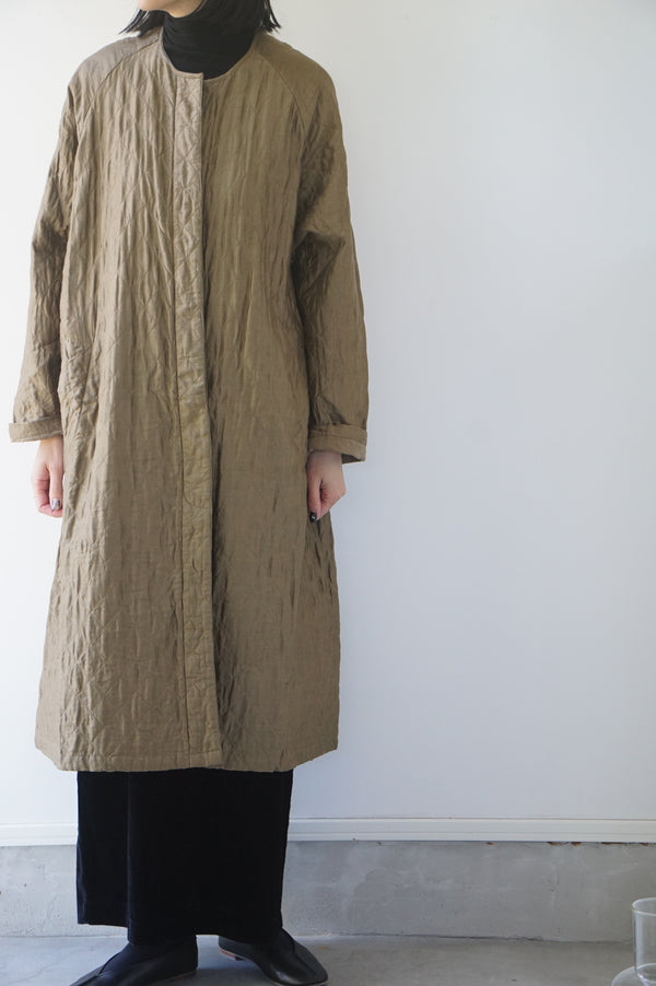 maison de soil(メゾンドソイル)　QUILTED HAND WOVEN COTTON SILK PLAIN　C-NECK　RAGLAN COAT