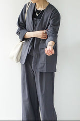 me.（ミードット）sheer satin ノーカラージャケット