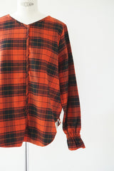 me.（ミードット）cotton viera tartan check Vneck blouse