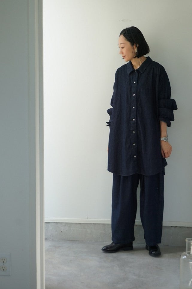 mizuiro-ind(ミズイロインド) denim tucked wide pants