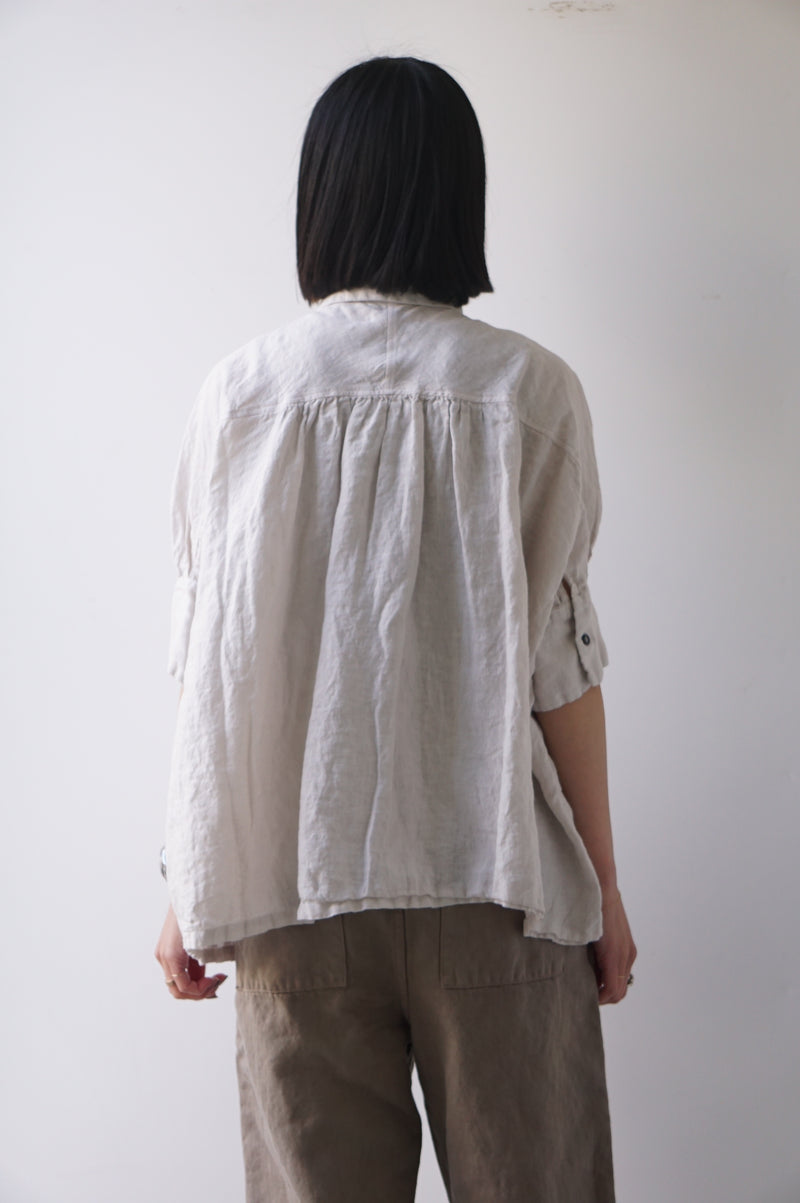 Honnete(オネット）Overdyed Irish Linen H/SLV Gather Shirt