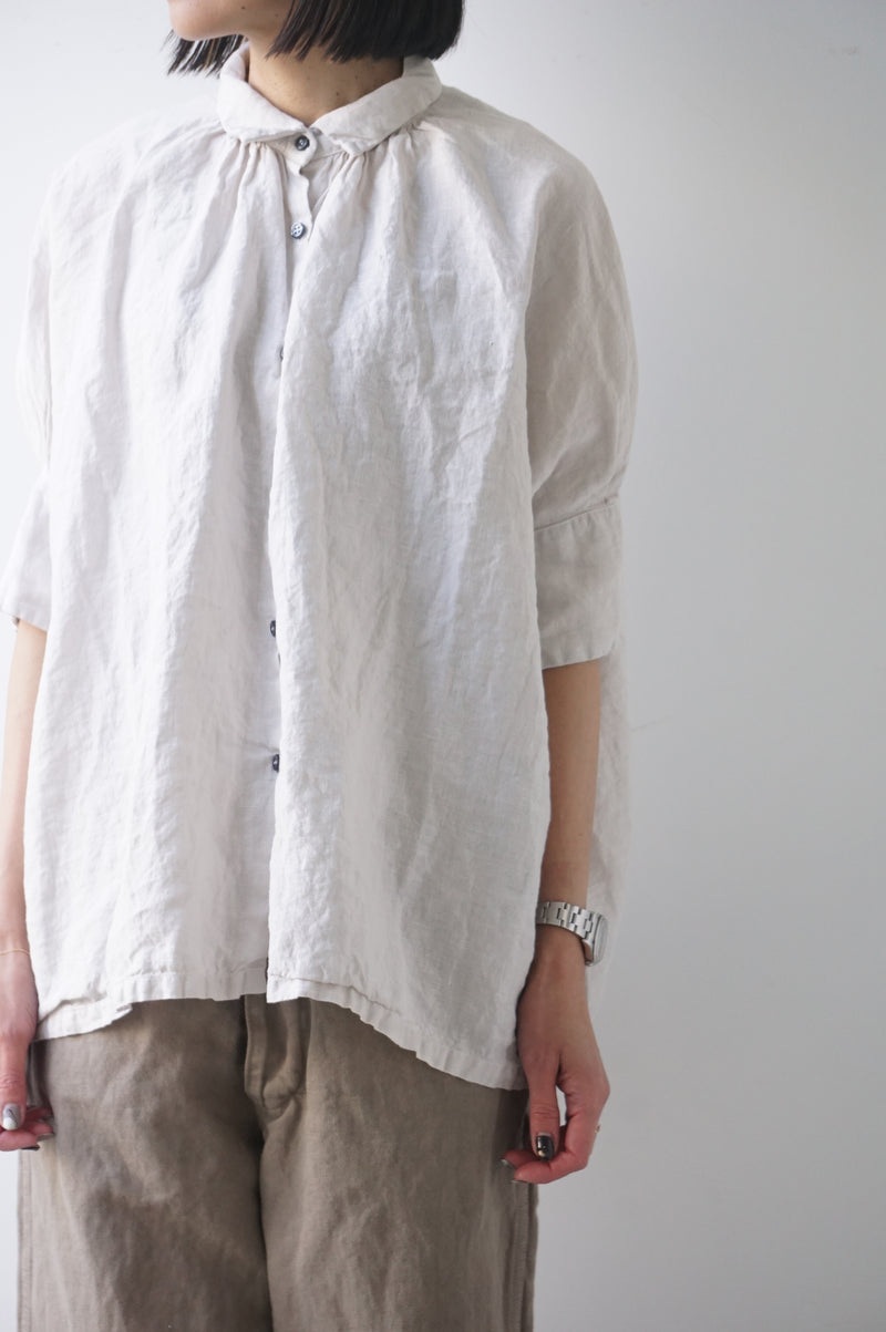 Honnete(オネット）Overdyed Irish Linen H/SLV Gather Shirt